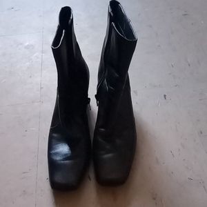 Black leather heeled boots